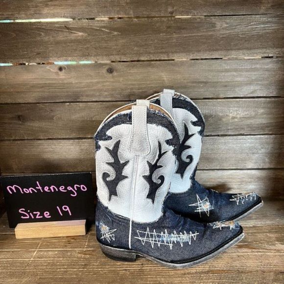 Childrens Big Kids Montenegro Denim‎ Pointed Toe Western Cowboy Boots Size 3.5-4 - Picture 1 of 7